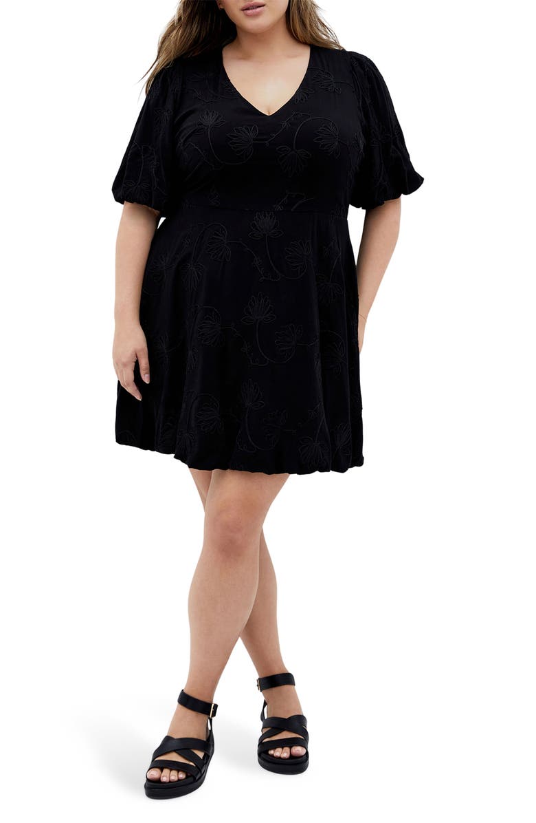 City Chic Dottie Bubble Hem Puff Sleeve Dress, Main, color,