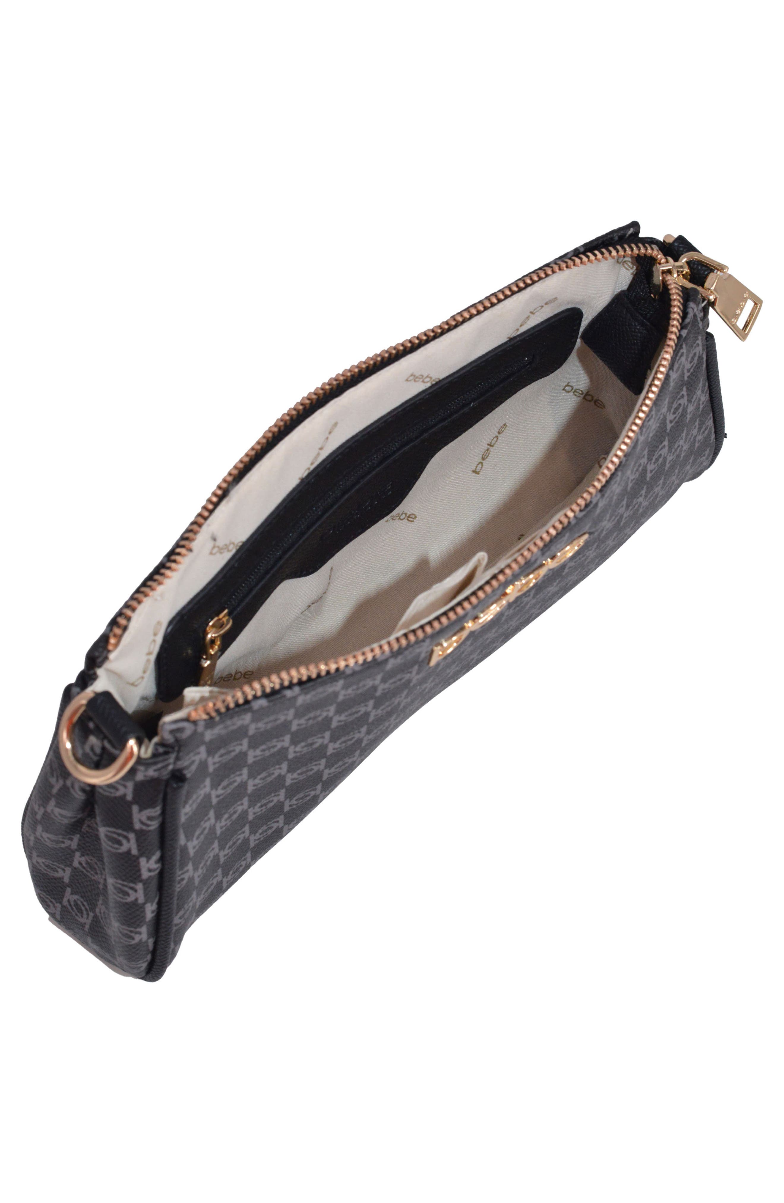 bebe Adela Monogram Crossbody Baguette with Wallet, Alternate, color, Black