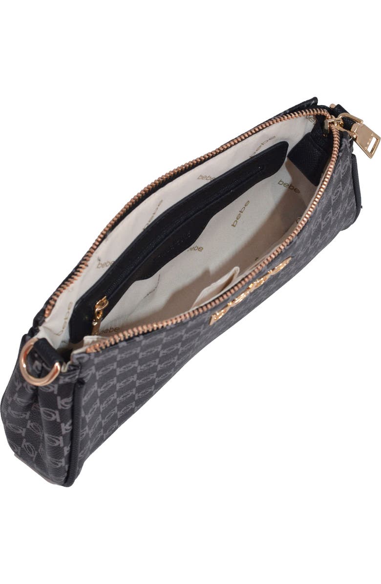 bebe Adela Monogram Crossbody Baguette with Wallet, Alternate, color, Black