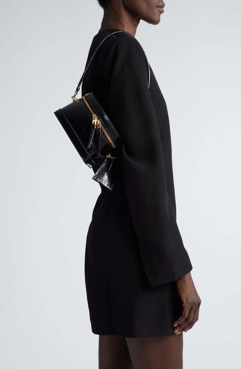 Jacquemus Le Vanito Circular & Square Croc Embossed Leather Shoulder Bag, Alternate, color,