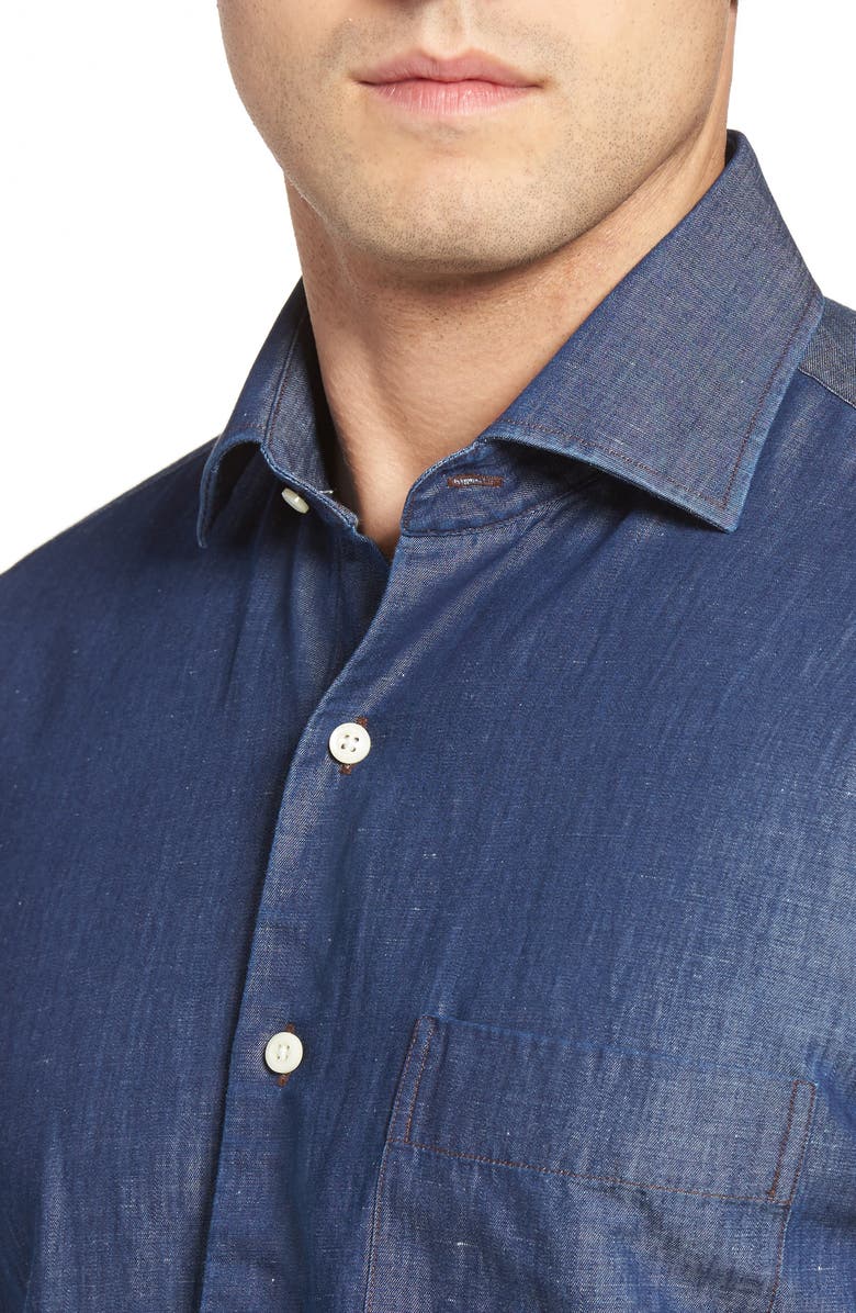 Peter Millar Crown Cool Denim Sport Shirt, Alternate, color, 