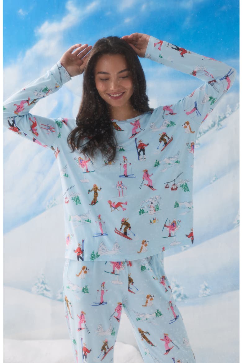 Print Long Sleeve Pajamas, Alternate, color, BLUE/ NOVEL