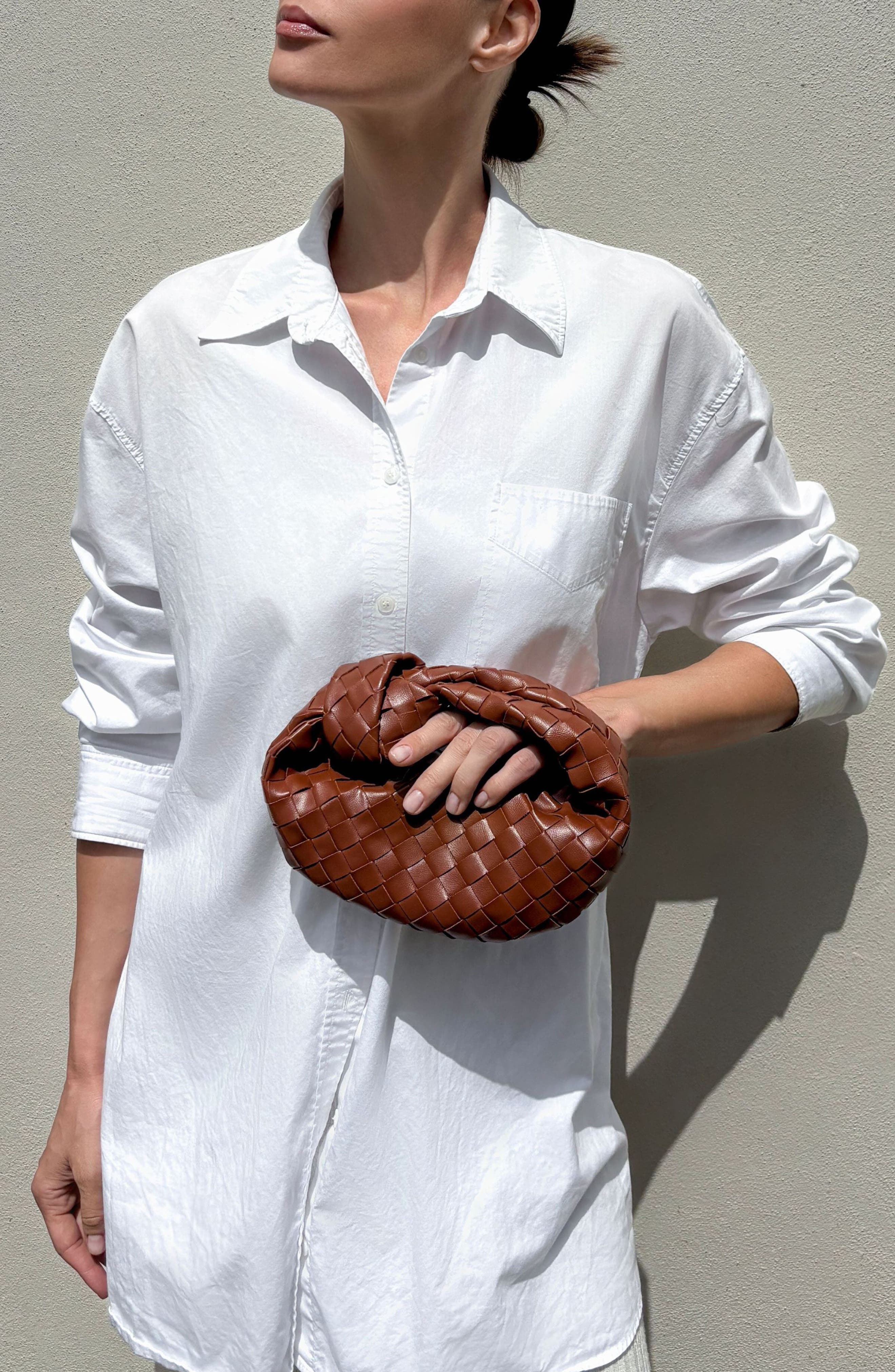 Adornia Woven Faux Leather Crescent Bag, Alternate, color, Brown