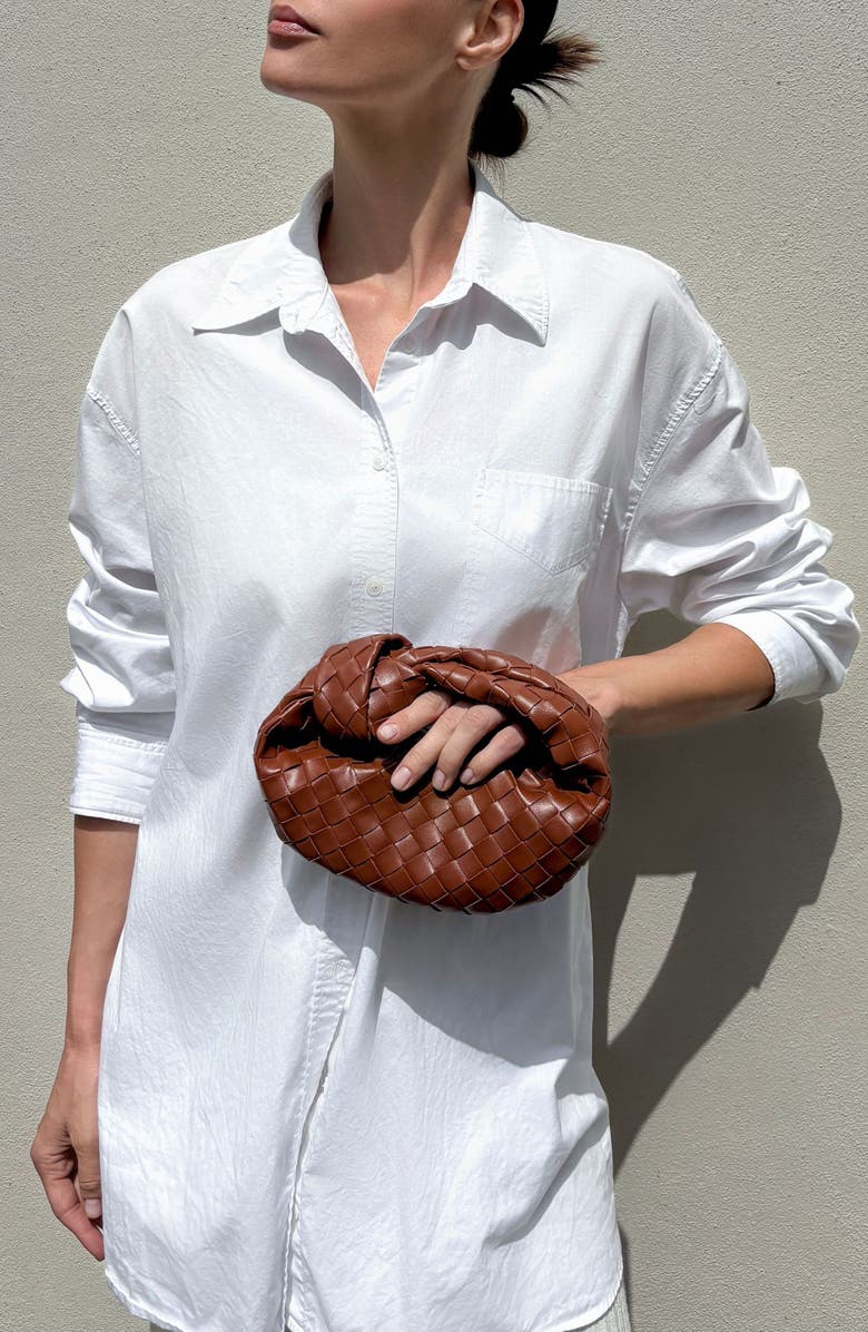 Adornia Woven Faux Leather Crescent Bag, Alternate, color, Brown