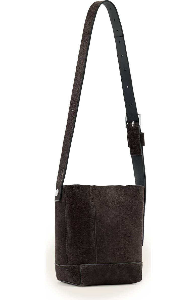 AllSaints Mini Alba Suede Crossbody Hobo Bag, Alternate, color, Bitter Brown