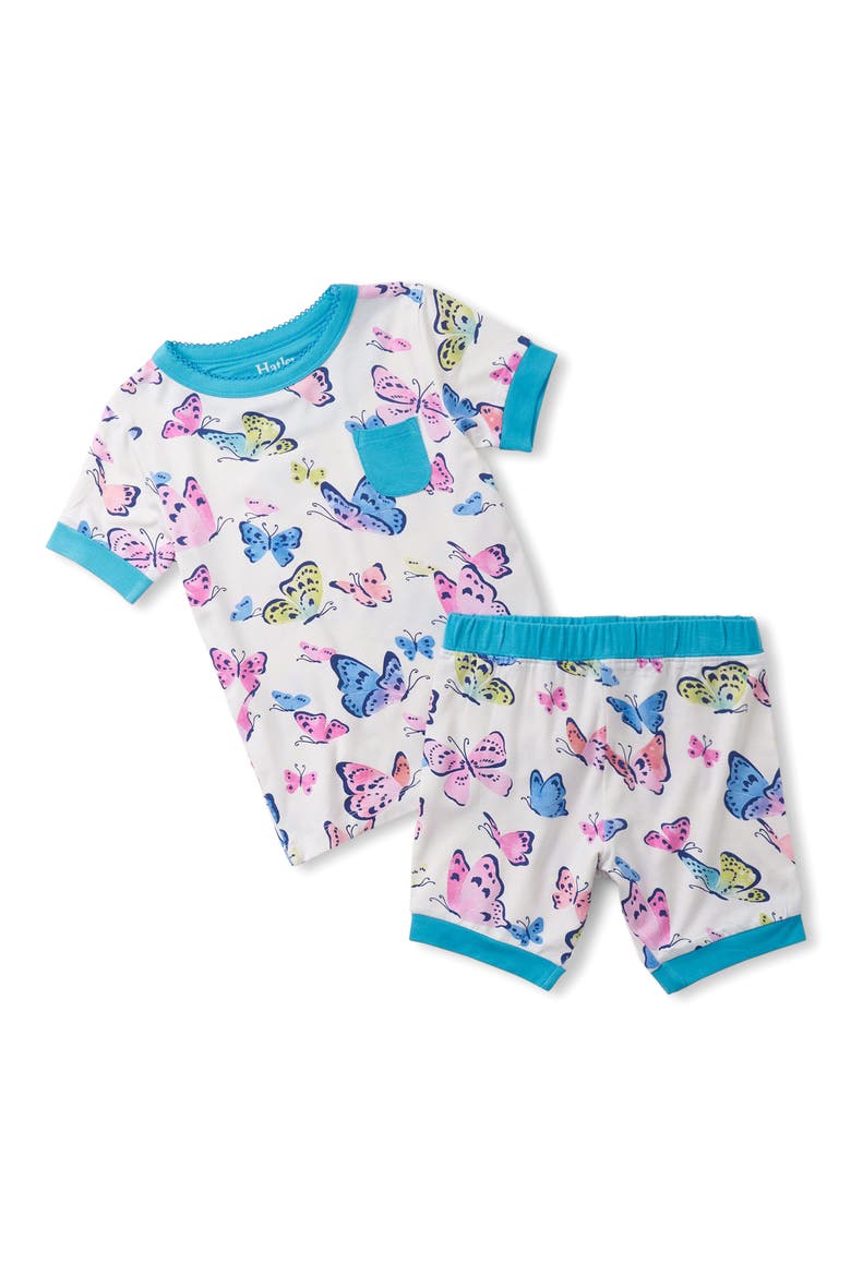 Kids' Butterfly Print Fitted Two-Piece Short Pajamas, Main, color, WHITE