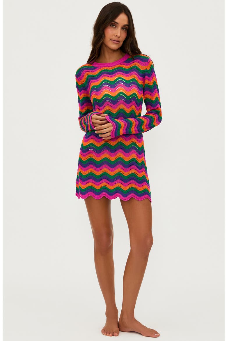 Libbi Long Sleeve Cover-Up Dress, Alternate, color, SUNSET WAVES