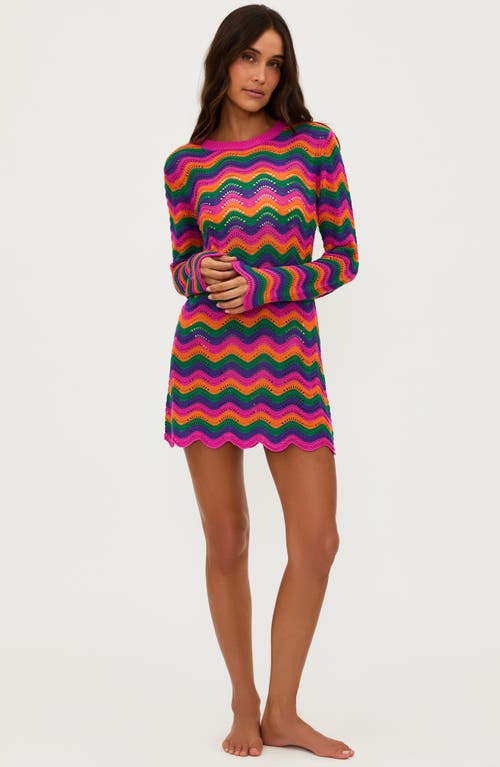 Beach Riot Libbi Long-sleeve Crochet Mini Dress In Sunset Waves