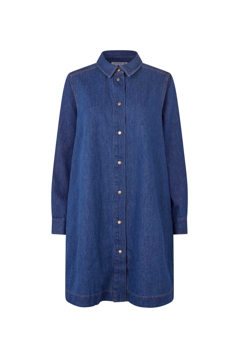 Denim Long Sleeve Collared Long Shirt, Alternate, color, Dark Denim