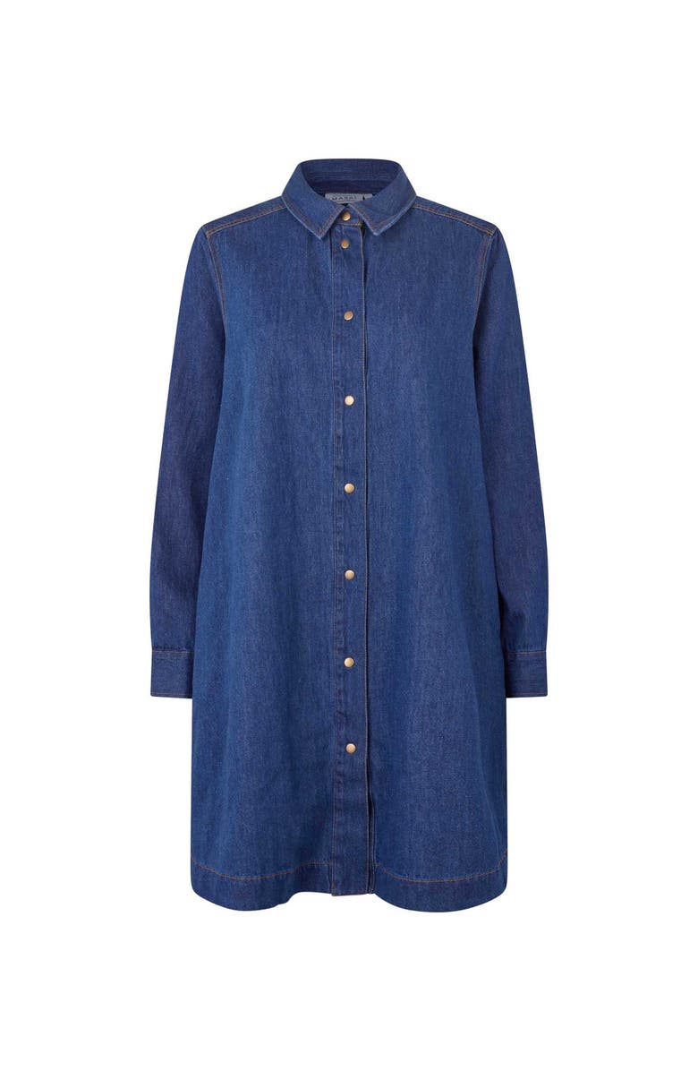 Masai Copenhagen Denim Long Sleeve Collared Long Shirt, Alternate, color, Dark Denim