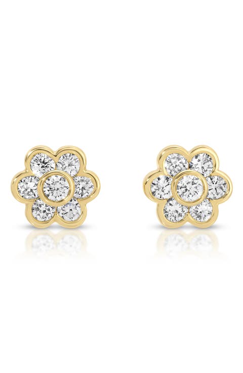 Flora 18k Gold Diamond Stud Earrings