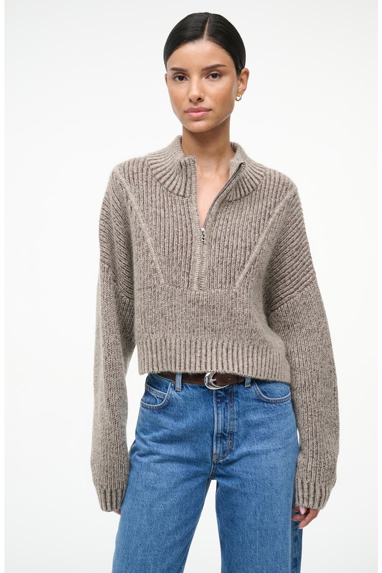 Hampton Crop Cotton Blend Half-Zip Sweater, Alternate, color, BISQUE
