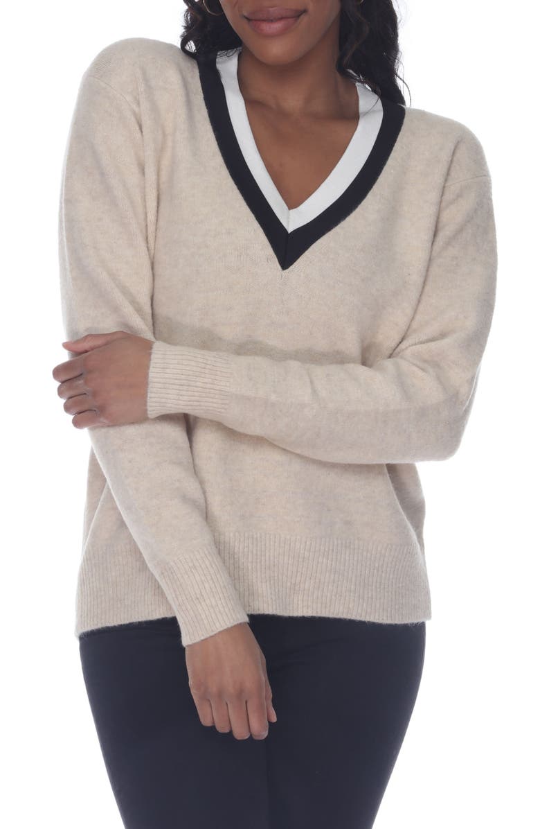 RAIN AND ROSE V-Neck Varsity Sweater, Main, color, 