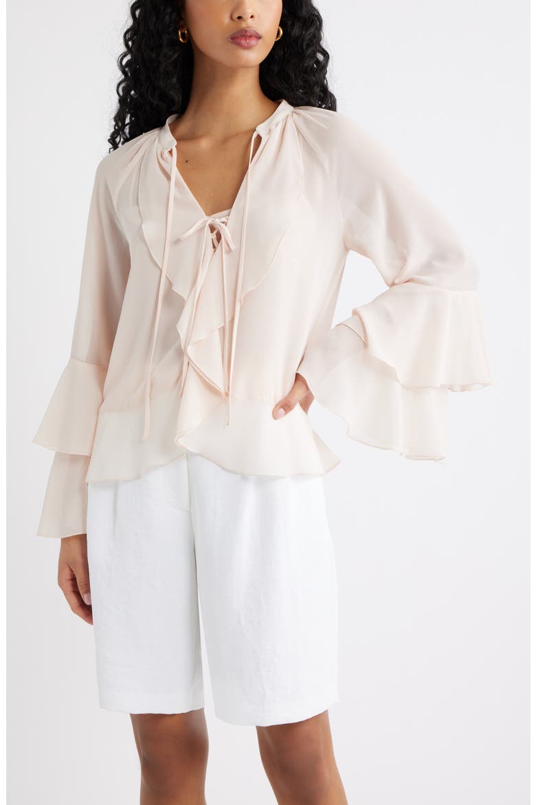 Chiffon Ruffle Trim Top, Main, color, PINK PEONY BUD