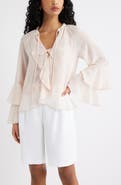 Open Edit Chiffon Ruffle Trim Top