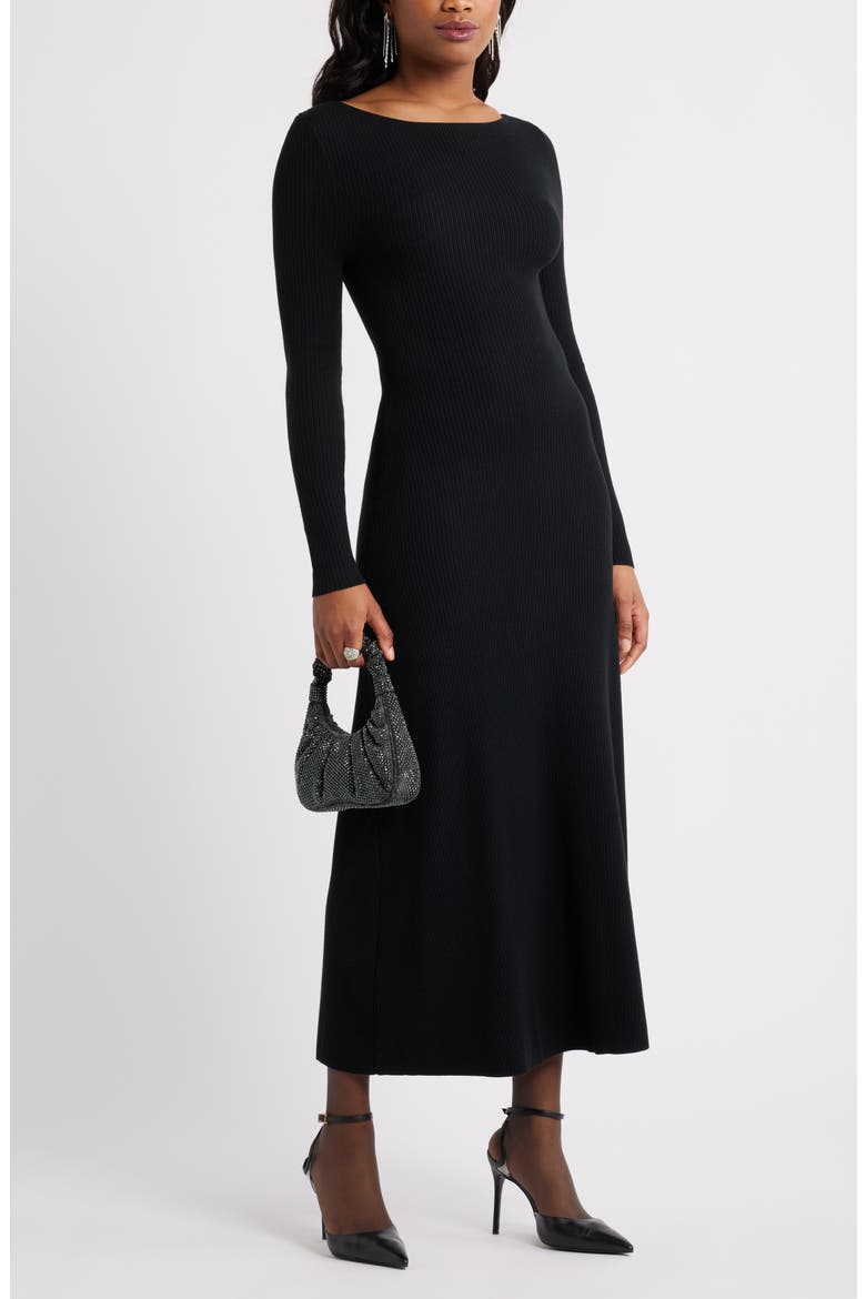 Long Sleeve Rib Maxi Dress, Alternate, color, BLACK