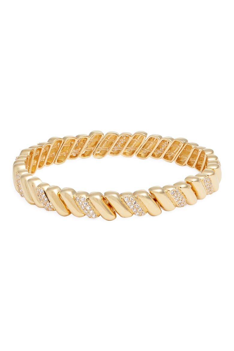 Cubic Zirconia Accent Ridged Stretch Bracelet, Main, color, CLEAR- GOLD
