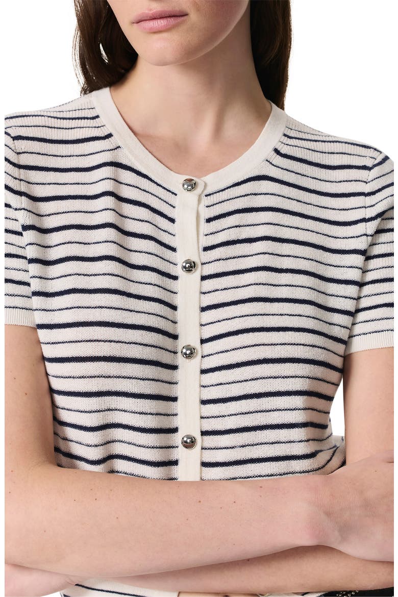 Dina Stripe Short Sleeve Cardigan, Alternate, color, IVORY MULTI