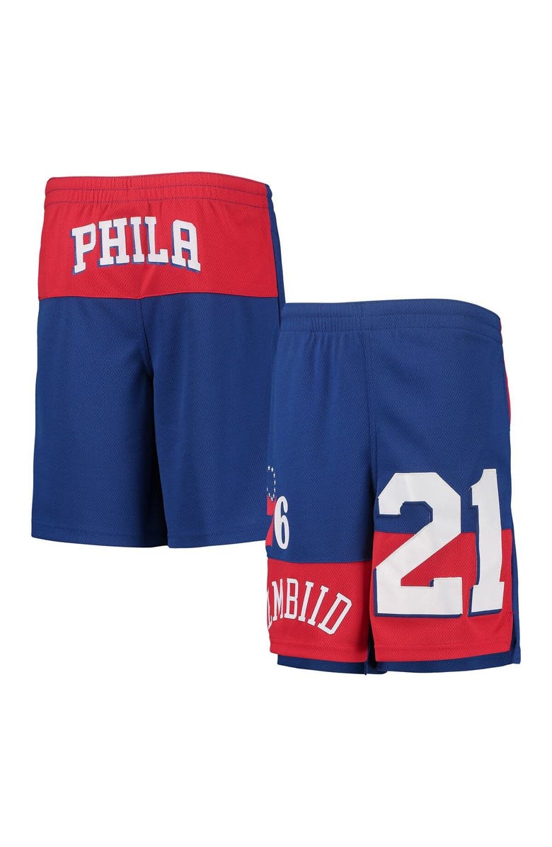 Outerstuff Youth Joel Embiid Royal Philadelphia 76ers Pandemonium Name & Number Shorts, Main, color, 