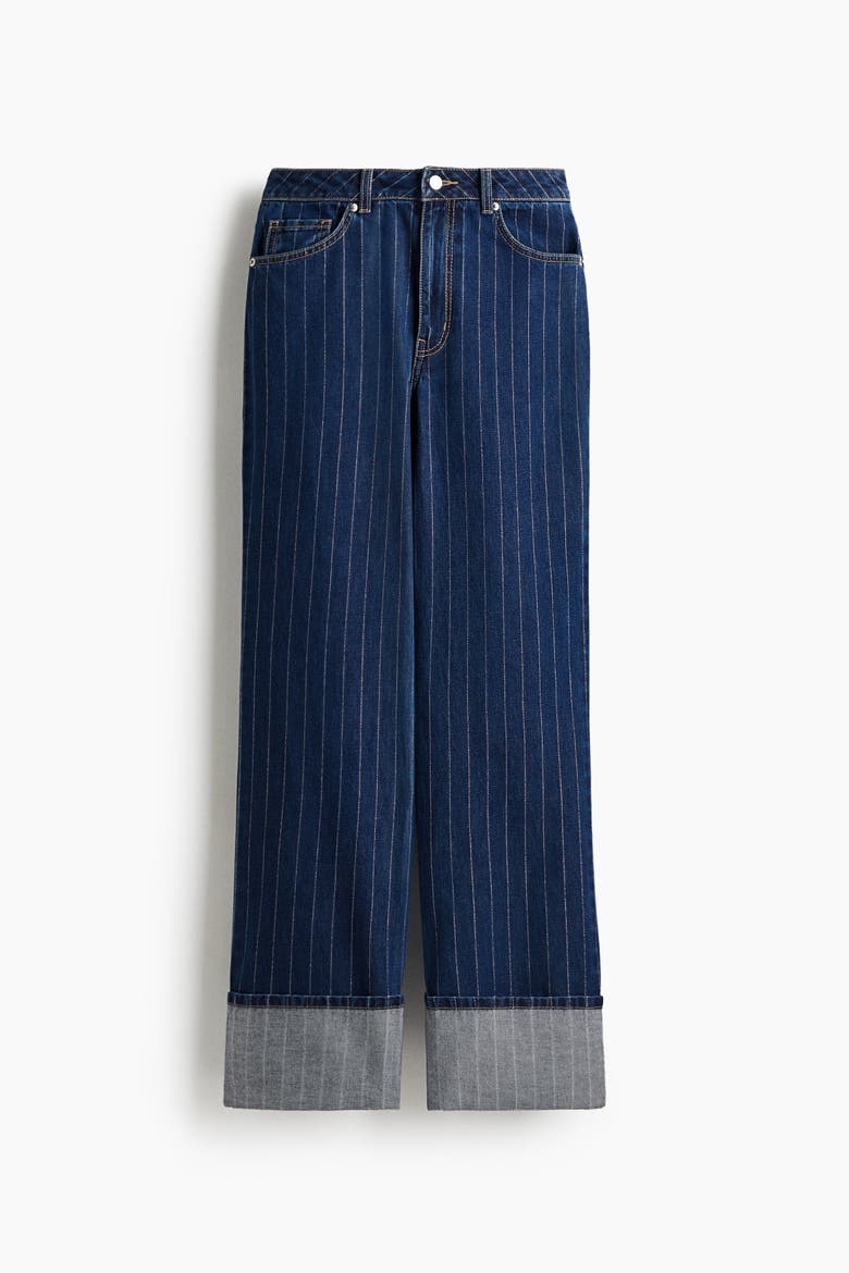 Wide Ultra High Turn-up Jeans, Alternate, color, Denim blue/pinstriped