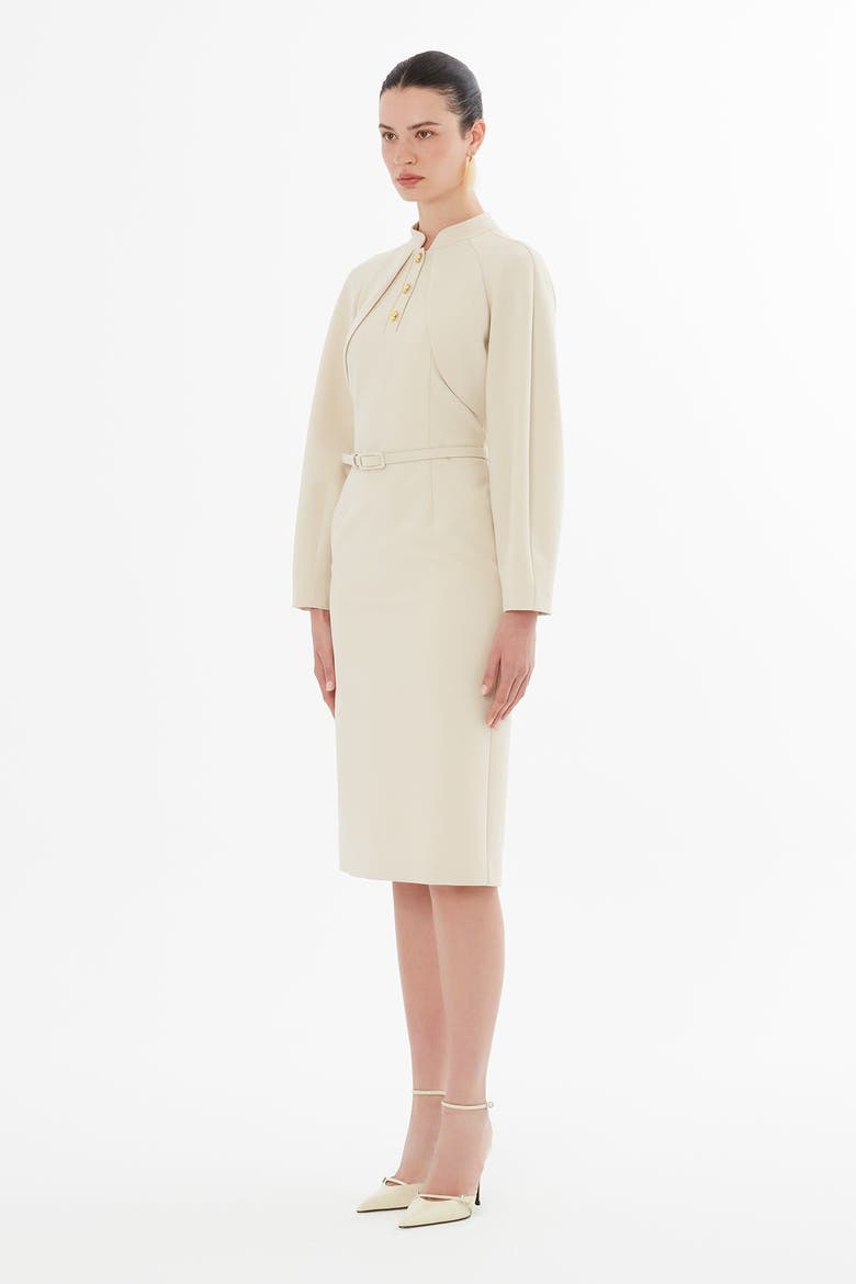 Midi Dress with Bolero Look and Belt, Alternate, color, Beige