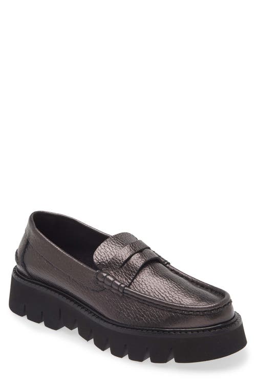 Pedro Garcia Sebas Lug Metallic Penny Loafer in Antracite Cervo Lame 