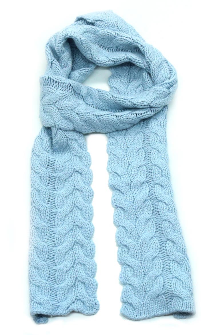 Chunky Cable Knit Lambswool Blend Scarf, Main, color, BABY BLUE