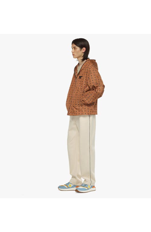 Mcm Monogram-printed Zipped Hooded Jacket In Brown