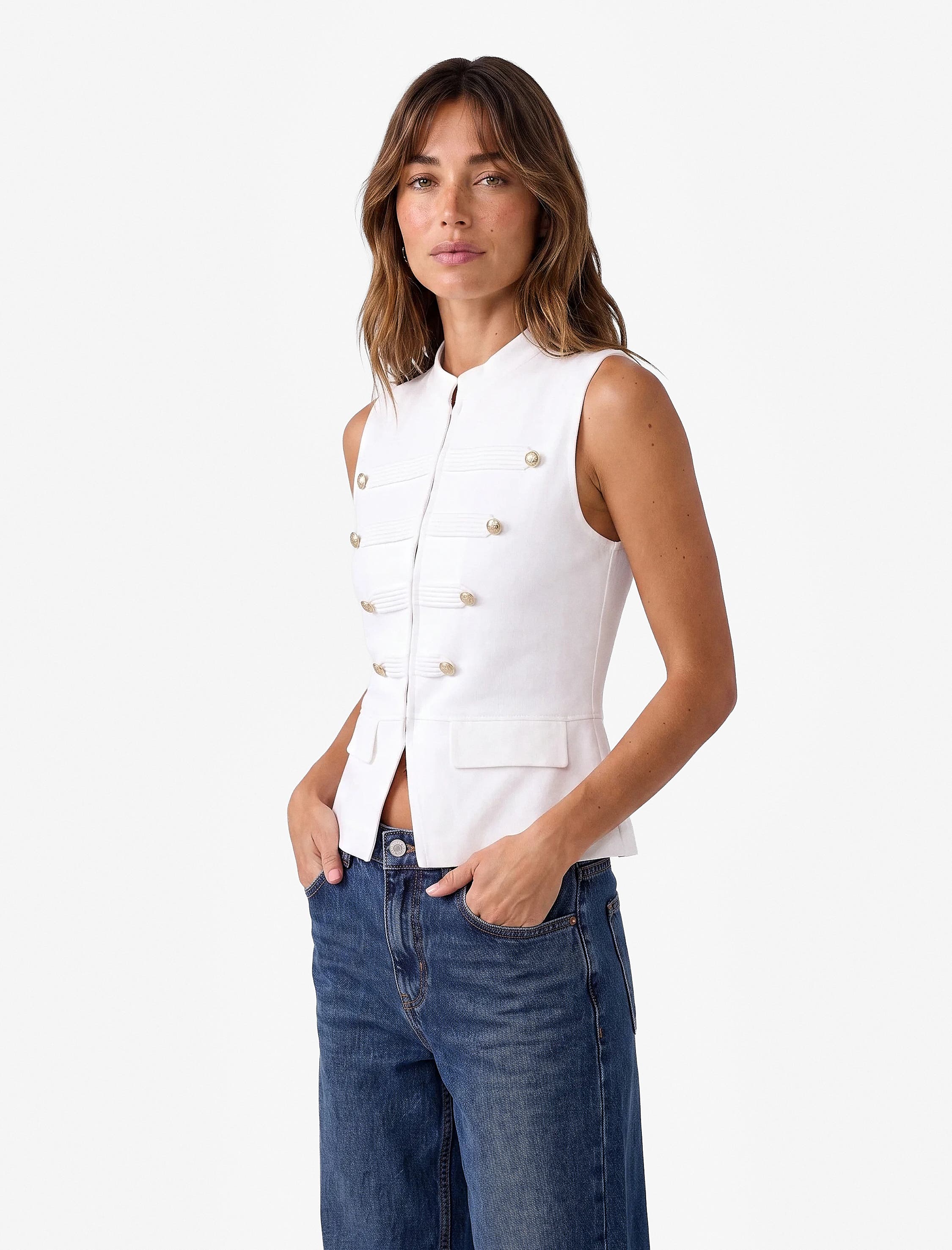 Koton Mandarin Collar Knit Vest With Decorative Buttons (Women) | Nordstrom