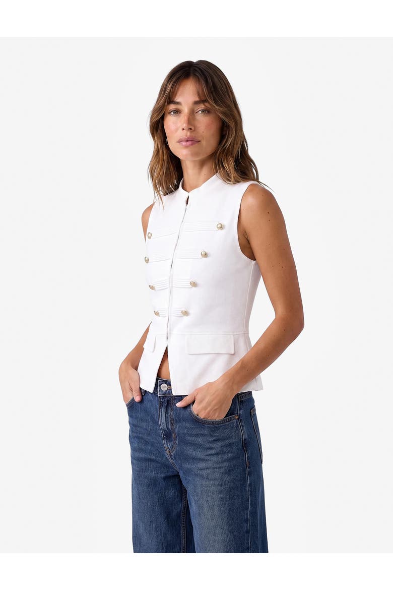 Mandarin Collar Knit Vest With Decorative Buttons, Alternate, color, ECRU