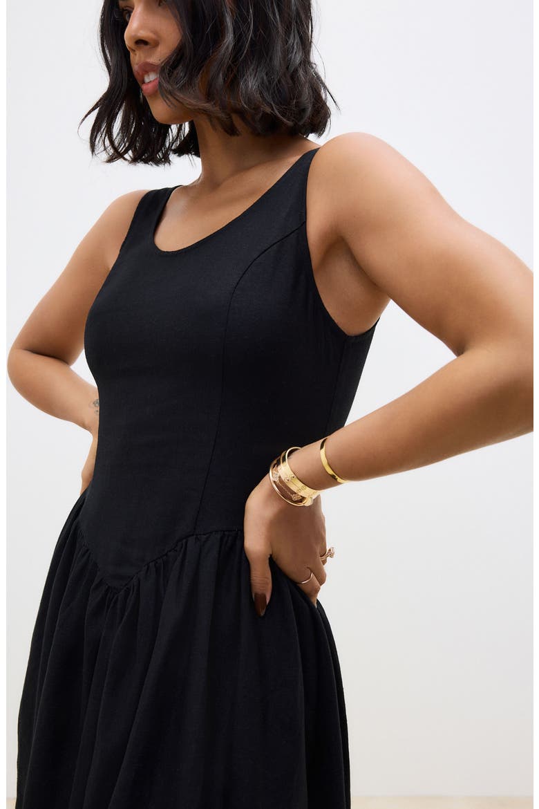 Linen Blend Sleeveless Fit & Flare Minidress, Alternate, color, BLACK