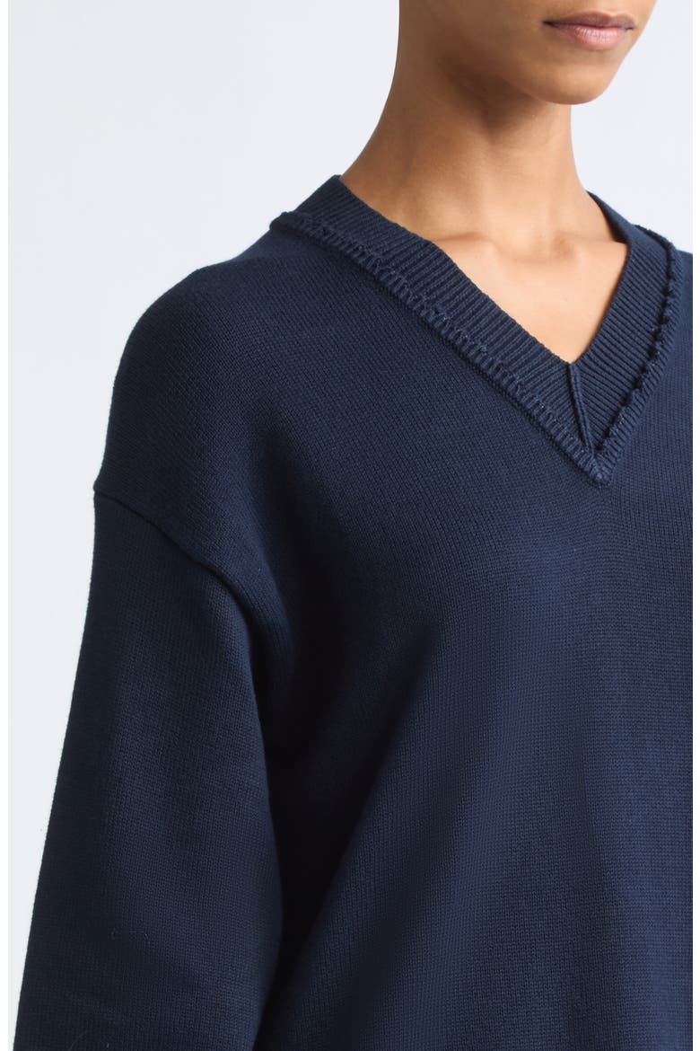 Cotton V-Neck Sweater, Alternate, color, DARK NAVY