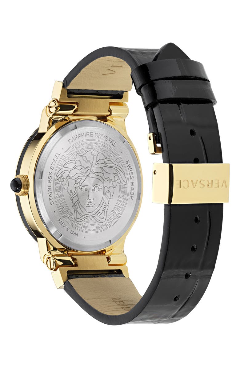 Versace Greca Logo Leather Strap Watch, 38mm, Alternate, color, 