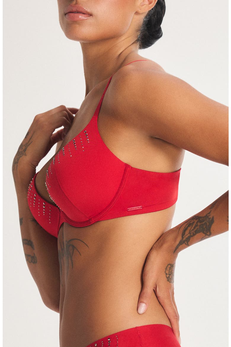 Microfiber Rhinestone Underwire Push-Up Bra, Alternate, color, TIMELESS RED