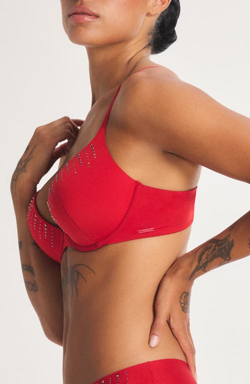 Savage X Fenty Microfiber Rhinestone Underwire Push-up Bra In Red