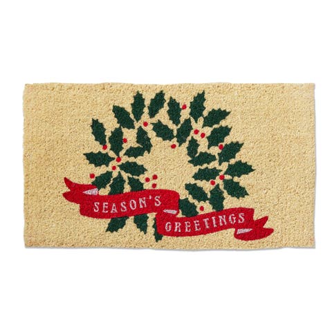 Season's Greetings Coir Door Mat - Christmas Wreath Design