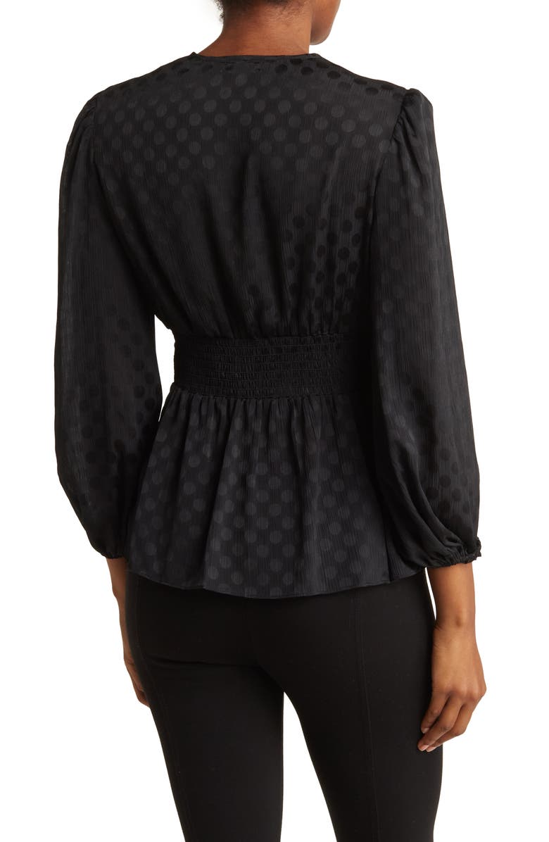 MAX STUDIO Polka Dot Long Sleeve Peplum Blouse, Alternate, color,
