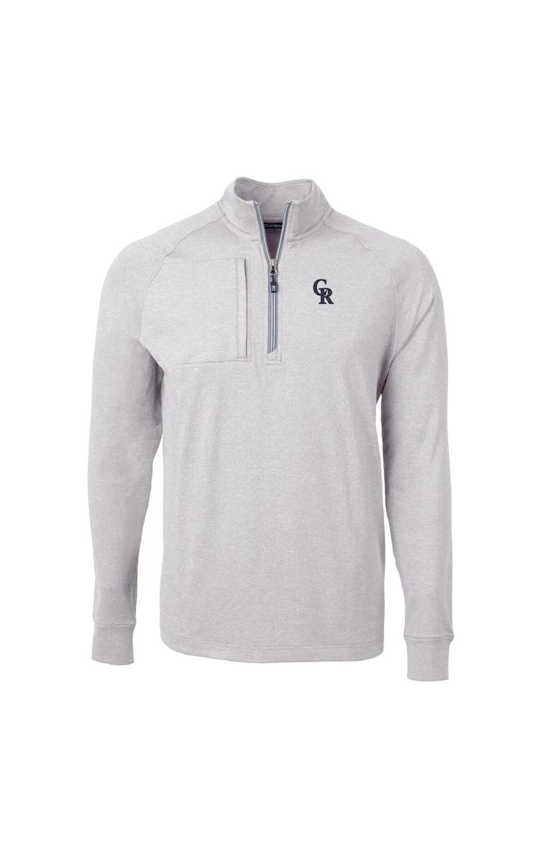 Cutter & Buck Men's Cutter & Buck Heather Gray Colorado Rockies Adapt Eco Knit Stretch Recycled Quarter-Zip Pullover Top, Alternate, color, 