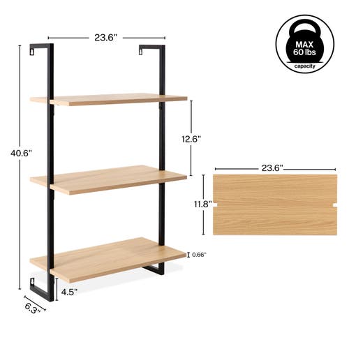 Happimess Madera Classic Industrial Shelf Wood Wall-mounted Open Ladder Bookcase With Metal Frame In Light Oak