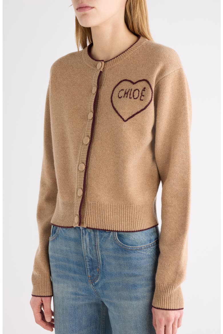 Embroidered Logo Crop Wool & Cashmere Cardigan, Alternate, color, BLEACHED BROWN