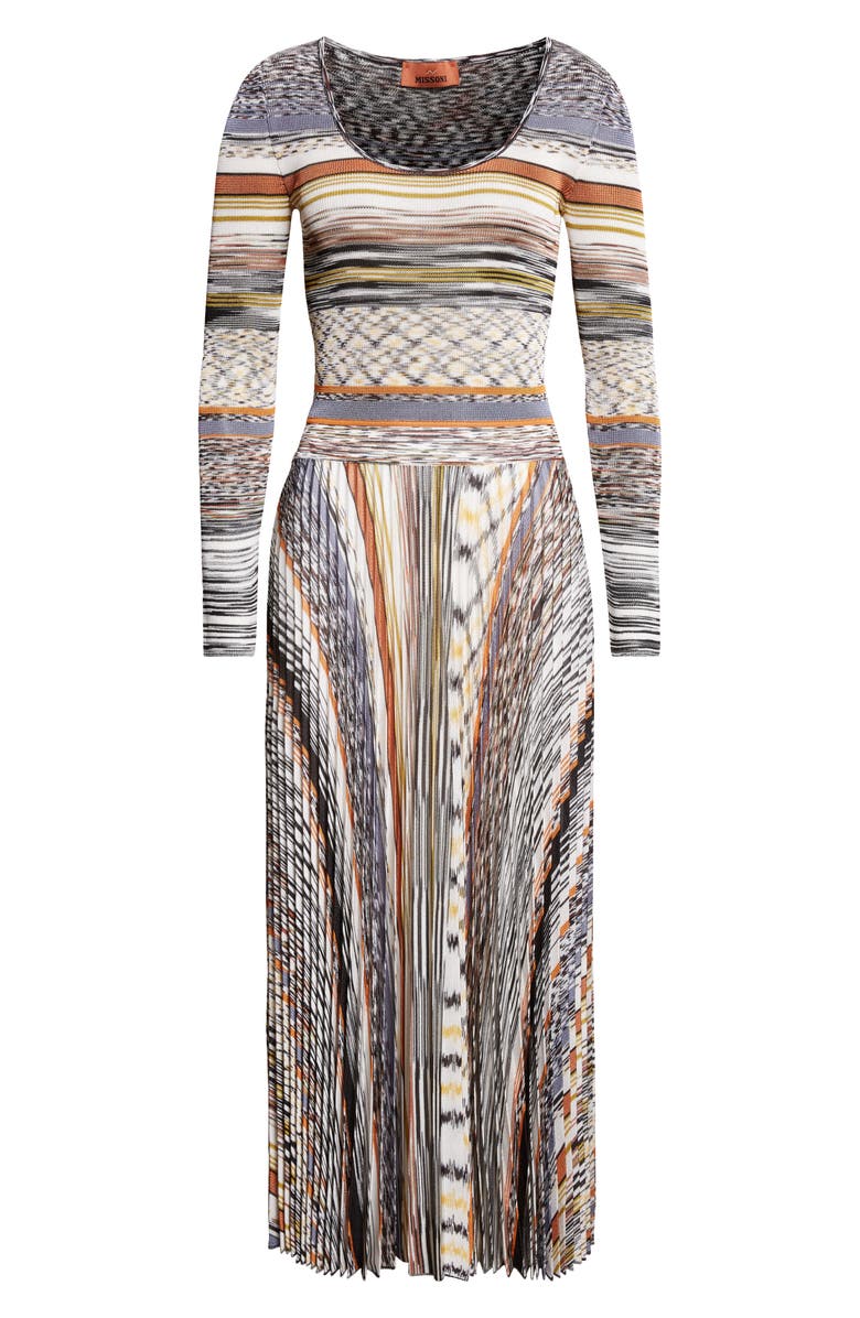 Missoni Pleated Long Sleeve Knit Dress, Alternate, color, Ivory Multicolor Tones