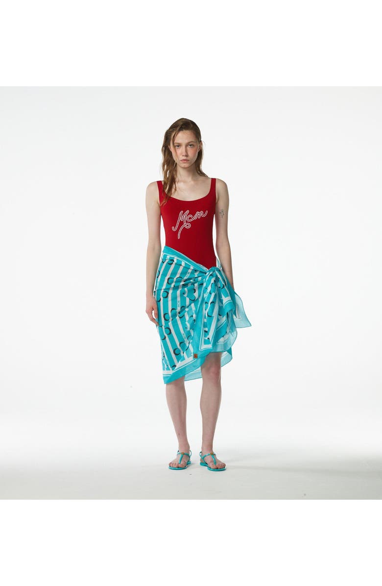 MCM Logo Print Swimsuit, Alternate, color, Candy Red