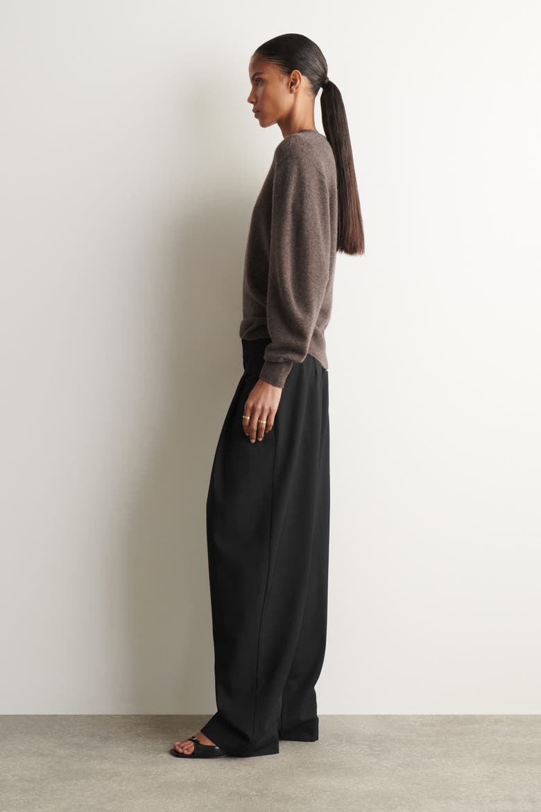 Pleated Wool-Blend Straight-Leg Pants, Alternate, color, BLACK