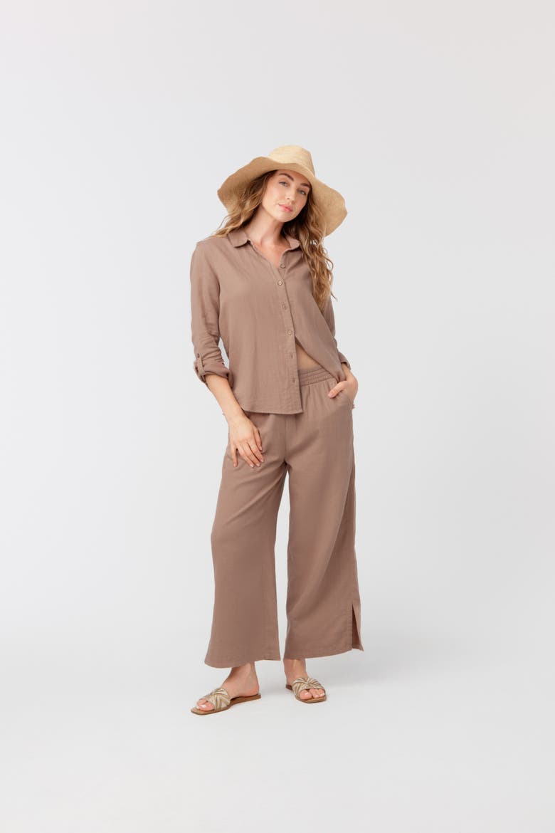 Gauze Button Down Shirt, Main, color, Sand