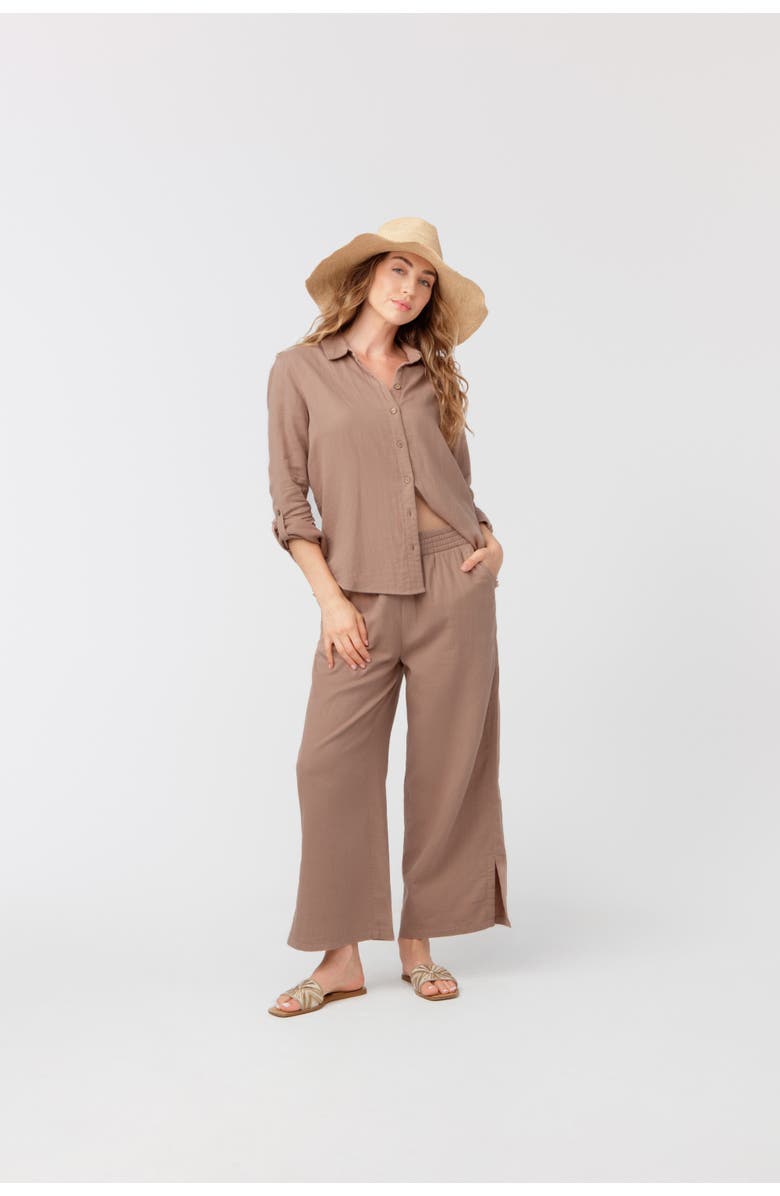 Cabana Life Gauze Button Down Shirt, Main, color, Sand