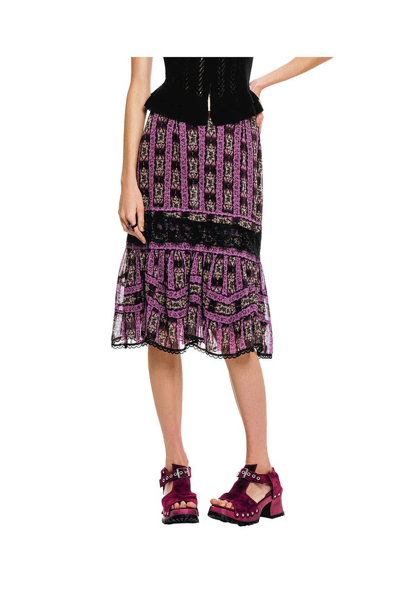 Anna Sui Cameo Stripe Print Midi Skirt, Alternate, color, Orchid
