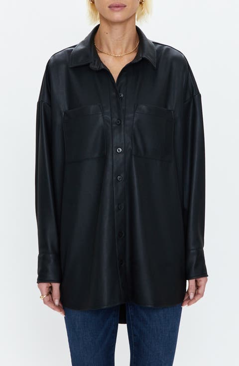 Rena Faux Leather Button-Down Tunic