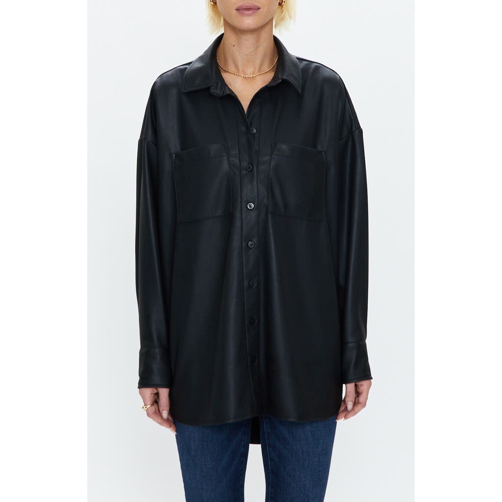 Pistola Rena Faux Leather Button-down Tunic In Slate Black