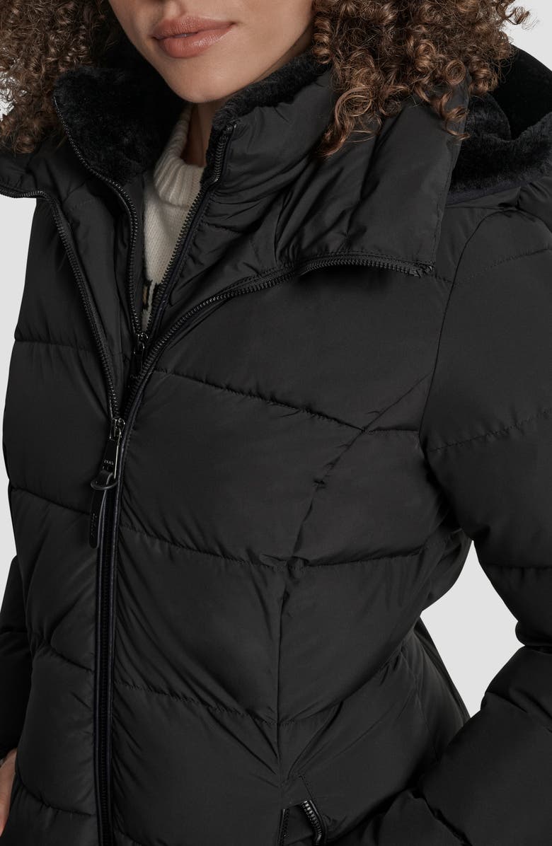DKNY Bib Front Quilted Puffer Coat, Alternate, color, Black