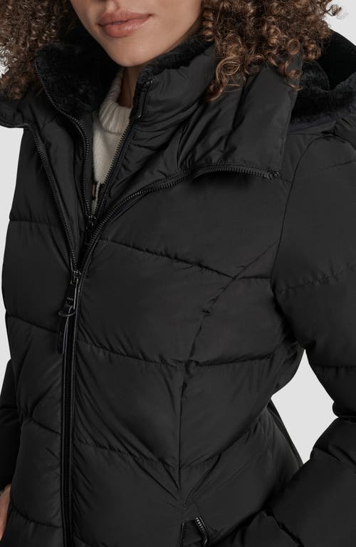 Dkny Bib Front Quilted Puffer Coat In Black
